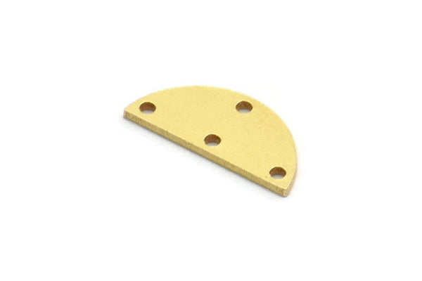 Semi Circle Charm, 24 Raw Brass Half Moon Connectors With 4 Holes (7x16x0.80mm) A6512