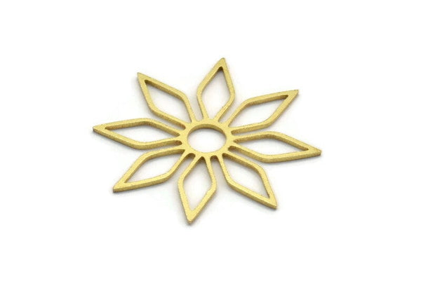 Brass Flower Charm, 8 Raw Brass Flower Charms, Charm Pendants (32x30x0.80mm) A6507