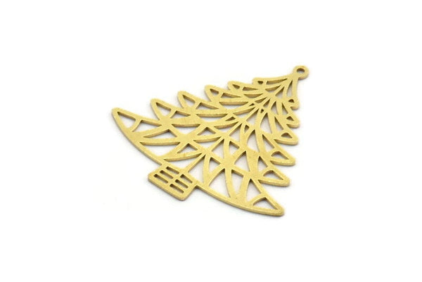 Brass Tree Charm, 4 Raw Brass Tree Charms With 1 Loop, Pendant, Findings (32x32x0.60mm) A6519