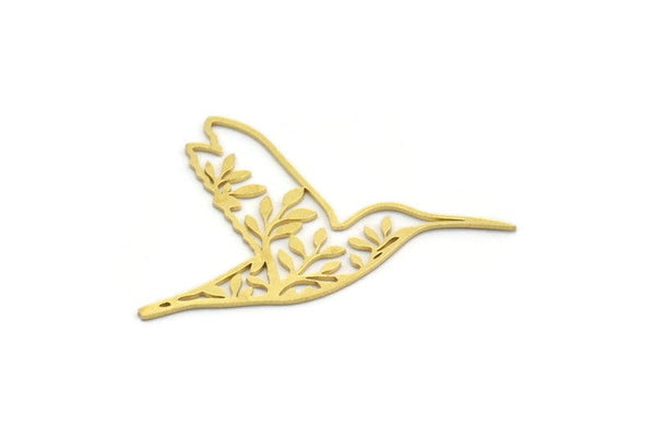 Brass Bird Charm, 6 Raw Brass Hummingbird Shaped Charms, Findings (29x42x0.60mm) A6514