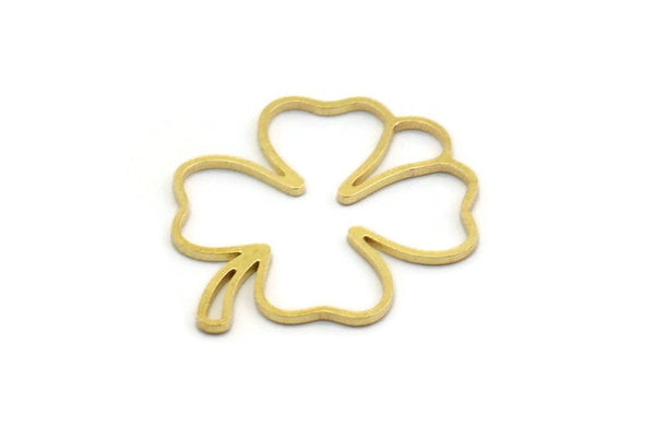 Brass Leaf Charms, 24 Raw Brass Clover Shaped Charms, Findings (27.5x21.5x0.80mm) A6511