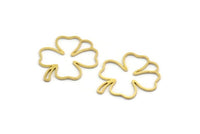 Brass Leaf Charms, 24 Raw Brass Clover Shaped Charms, Findings (27.5x21.5x0.80mm) A6511