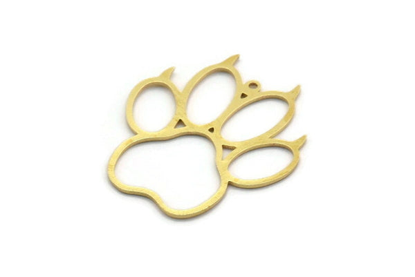 Brass Paw Charm, 4 Raw Brass Bear Paw Shaped Charms With 1 Loop, Findings (34x29.5x0.80mm) A6515
