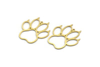 Brass Paw Charm, 4 Raw Brass Bear Paw Shaped Charms With 1 Loop, Findings (34x29.5x0.80mm) A6515