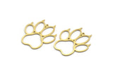 Brass Paw Charm, 4 Raw Brass Bear Paw Shaped Charms With 1 Loop, Findings (34x29.5x0.80mm) A6515