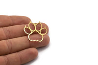 Brass Paw Charm, 4 Raw Brass Bear Paw Shaped Charms With 1 Loop, Findings (34x29.5x0.80mm) A6515