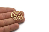 Brass Geometric Charm, 4 Raw Brass Round Charms With 1 Loop (34x32x0.60mm) A6522