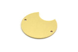 Brass Round Charm, 6 Raw Brass Crescent Moon Charms With 2 Holes, Findings (22x24x0.80mm) A6542