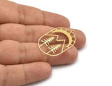 Brass Landscape Charm, 4 Raw Brass Mountain And Tree Patterned Charms With 1 Loop, Findings (36x22x0.60mm) A6307