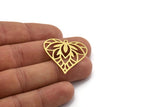Brass Heart Charm, 4 Raw Brass Lotus Flower Charms With 1 Loop, Findings, Pendants (31x31x0.60mm) A6367