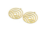 Brass Round Charm, 6 Raw Brass Sun Charms With 1 Loop, Geometric Findings (33x31x0.60mm) A6377