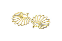Brass Flower Charm, 4 Raw Brass Flower Charms With 1 Loop, Charm Pendants, Findings (35x33x0.60mm) A6376