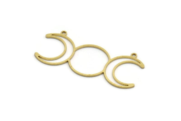 Brass Moon Charm, 12 Raw Brass Crescent Moon Charms With 2 Loops, Necklace Charms, Findings (45x20x0.80mm) A6344