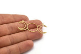 Brass Moon Charm, 12 Raw Brass Crescent Moon Charms With 2 Loops, Necklace Charms, Findings (45x20x0.80mm) A6344