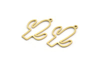 Brass Cactus Charm, 50 Raw Brass Cactus Charms With 1 Loop, Findings (25x17x0.80mm) A6328