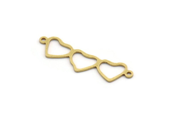 Pirinç Kalp Charm, 2 Döngülü 24 Ham Pirinç Kalp Şeklinde Charm, Bulgular, Kolye Uçları, Kolye Bağlantı Parçaları (34x9x0,80 mm) A6336