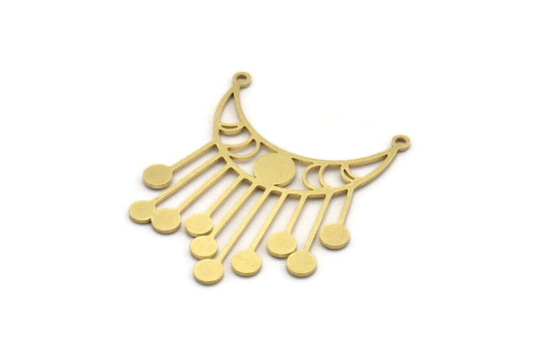 Brass Moon Charm, 6 Raw Brass Crescent Moon Charms With 2 Loops, Necklace Charms, Fringed Charms (39x32x0.80mm) A6341