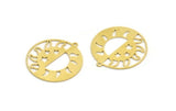 Brass Sun Charm, 6 Raw Brass Round Shaped Charms With 1 Loop, Star Charms, Pendants, Findings (30.5x28x0.60mm) A6314
