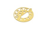 Brass Sun Charm, 6 Raw Brass Round Shaped Charms With 1 Loop, Star Charms, Pendants, Findings (30.5x28x0.60mm) A6314