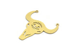 Brass Bull Charm, 6 Raw Brass Ox Head Shaped Charms With 2 Loops, Necklace Charms, Findings (35x32x0.60mm) A6379