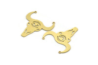 Brass Bull Charm, 6 Raw Brass Ox Head Shaped Charms With 2 Loops, Necklace Charms, Findings (35x32x0.60mm) A6379