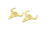 Brass Bull Charm, 6 Raw Brass Ox Head Shaped Charms With 2 Loops, Necklace Charms, Findings (35x32x0.60mm) A6379