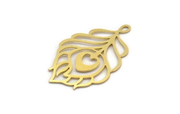 Brass Leaf Charm, 6 Raw Brass Leaf Charms With 1 Loop, Charm Pendants (34x20x0.60mm) A6322