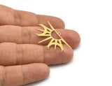 Brass Sun Charm, 8 Raw Brass Crescent Moon And Sun Charms With 1 Loop, Findings (23,5x35x0.60mm) A6313