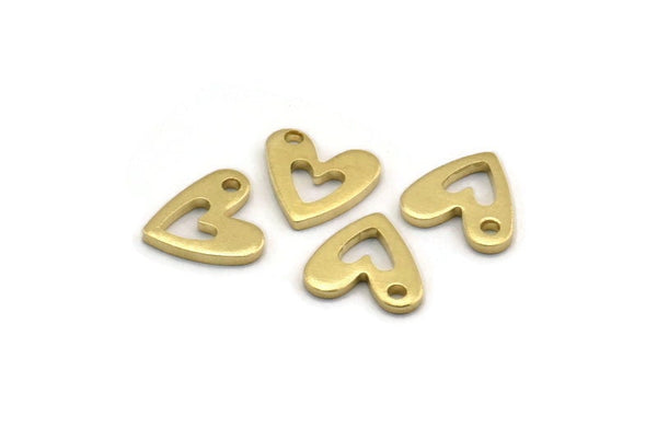Pirinç Kalp Tılsımı, 1 Delikli 50 Ham Pirinç Kalp Tılsımı (8x1mm) M03410