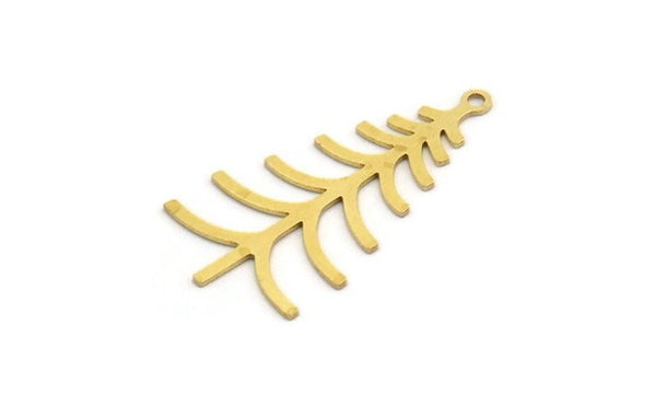 Brass Leaf Charm, 12 Raw Brass Branch Charms With 1 Loop, Charm Pendants (34x17x0.60mm) A6303