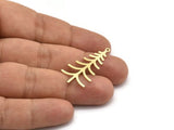 Brass Leaf Charm, 12 Raw Brass Branch Charms With 1 Loop, Charm Pendants (34x17x0.60mm) A6303