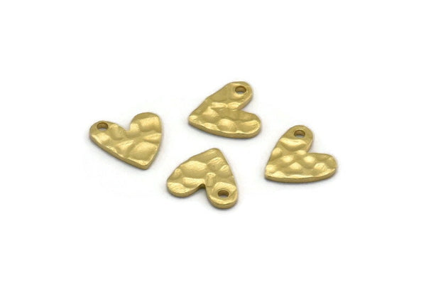 Pirinç Kalp Tılsımı, 1 Delikli 50 Çekiçlenmiş Ham Pirinç Kalp Tılsımı (8x1mm) M03398