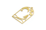 Brass Landscape Charm, 4 Raw Brass Crescent Moon And Tree Patterned Charms With 1 Loop, Findings (36x22.5x0.60mm) A6306