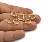 Gold Leverback Earring, 8 Gold Plated Brass Leverback Earrings, Findings (12mm) A0790
