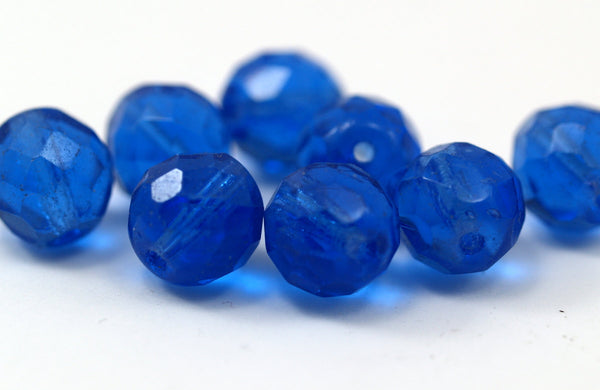 10 Vintage Glass Faceted Blue Beads  ( 9 Mm ) Cv12