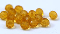 Vintage Faceted Bead, 10 Vintage Glass Faceted Citrine Yellow Beads  (7mm) Cv16