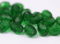 Vintage Green Beads, 24 Vintage Glass Faceted Emerald Green Beads  (9x6mm) Cv23