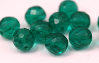 Vintage Water Bead, 10 Vintage Glass Green Faceted Water Beads (12mm) Cv37