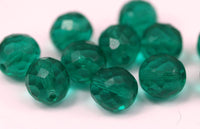 Vintage Water Beads, 10 Vintage Glass Green Faceted Water Beads (12mm) Cv37 CF05