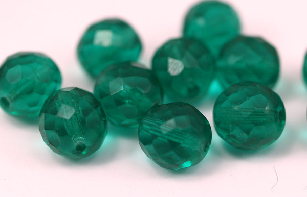 10 Vintage Glass Green Faceted Water Beads ( 12 Mm ) Cv37