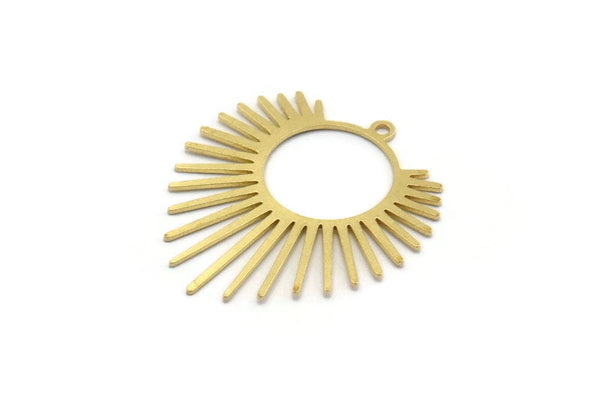 Brass Sun Charm, 8 Raw Brass Sunshine Charms With 1 Loop, Pendants, Findings (33x29x0.60mm) A6333