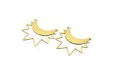 Brass Moon Charm, 6 Raw Brass Crescent Moon And Sunshine Shaped Charms With 2 Loops, Findings (37x41x0.60mm) A6396