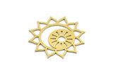 Brass Moon Charm, 4 Raw Brass Crescent Moon And Sunshine Shaped Charms, Flower Charms, Findings (32x31x0.60mm) A6410
