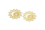 Brass Moon Charm, 4 Raw Brass Crescent Moon And Sunshine Shaped Charms, Flower Charms, Findings (32x31x0.60mm) A6410