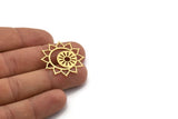Brass Moon Charm, 4 Raw Brass Crescent Moon And Sunshine Shaped Charms, Flower Charms, Findings (32x31x0.60mm) A6410