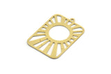 Brass Rectangle Charm, 8 Raw Brass Rising Sun Patterned Rectangle Shaped Charms With 1 Loop, Charm Pendants (31x22x0.60mm) A6332