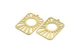 Brass Rectangle Charm, 8 Raw Brass Rising Sun Patterned Rectangle Shaped Charms With 1 Loop, Charm Pendants (31x22x0.60mm) A6332
