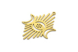 Brass Moon Charm, 8 Raw Brass Crescent Moon And Sunshine Shaped Charms With 1 Loop, Findings (37x26x0.60mm) A6393