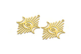 Brass Moon Charm, 8 Raw Brass Crescent Moon And Sunshine Shaped Charms With 1 Loop, Findings (37x26x0.60mm) A6393