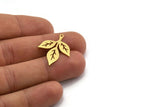 Brass Leaf Charm, 12 Raw Brass Branch Charms With 1 Loop, Charm Pendants (29x21x0.60mm) A6401